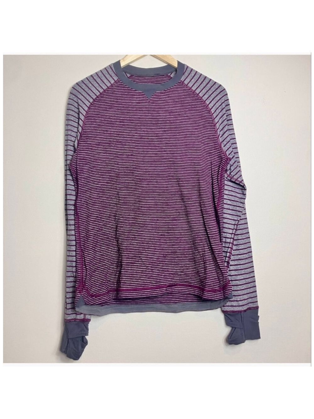 Lululemon Open Your Heart Striped Long Sleeve Crew Neck Shirt Purple Gray M